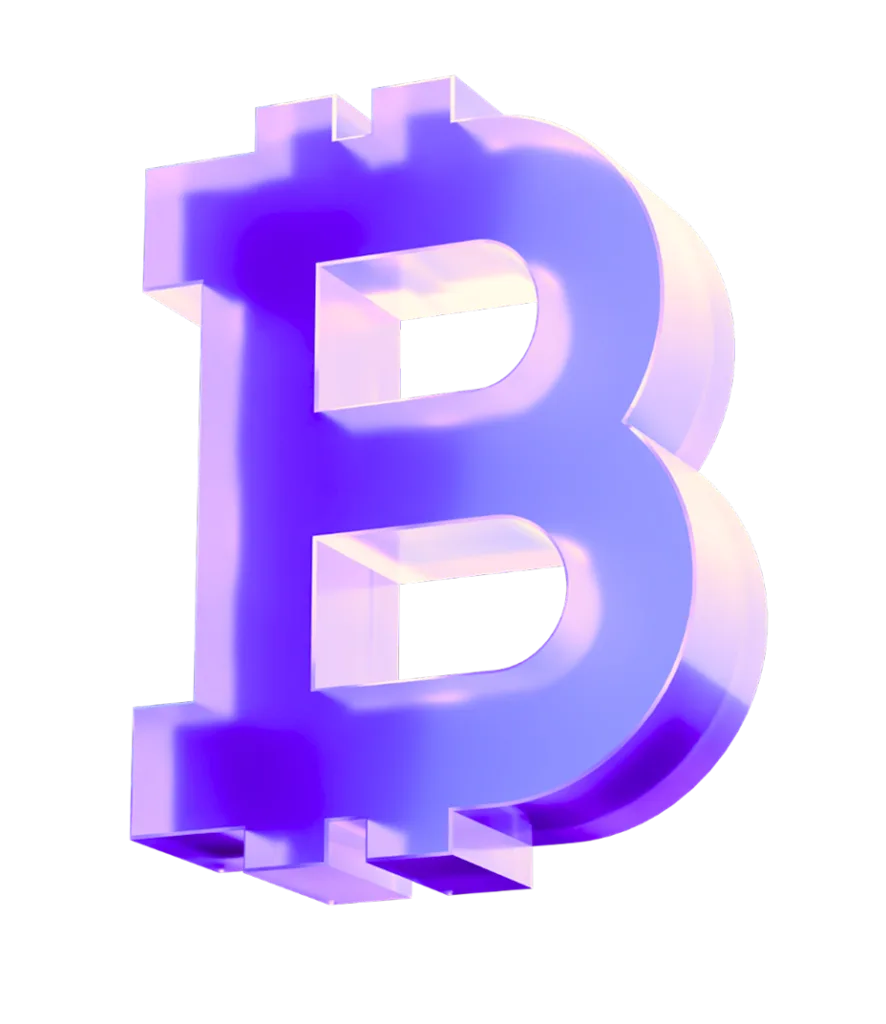 3d purple bitcoin symbol