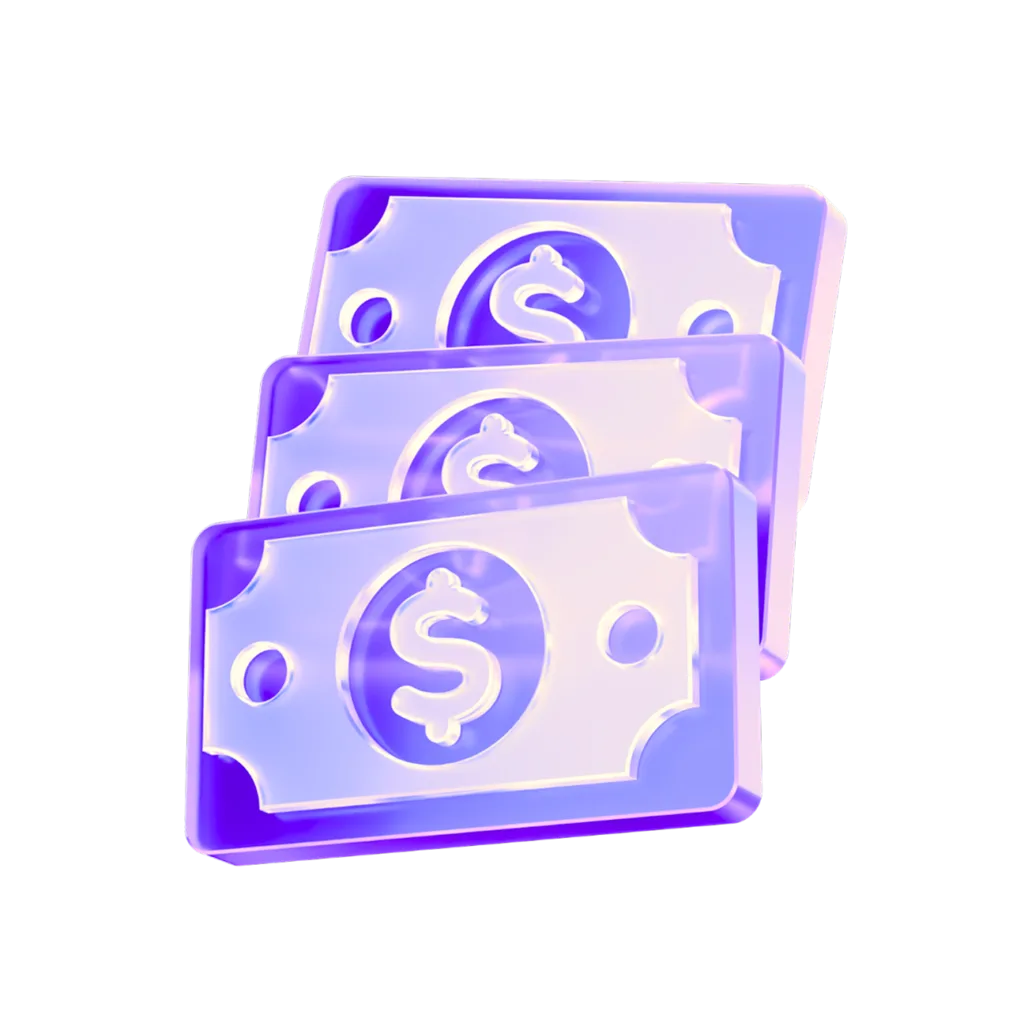 Purple 3d stack of bills